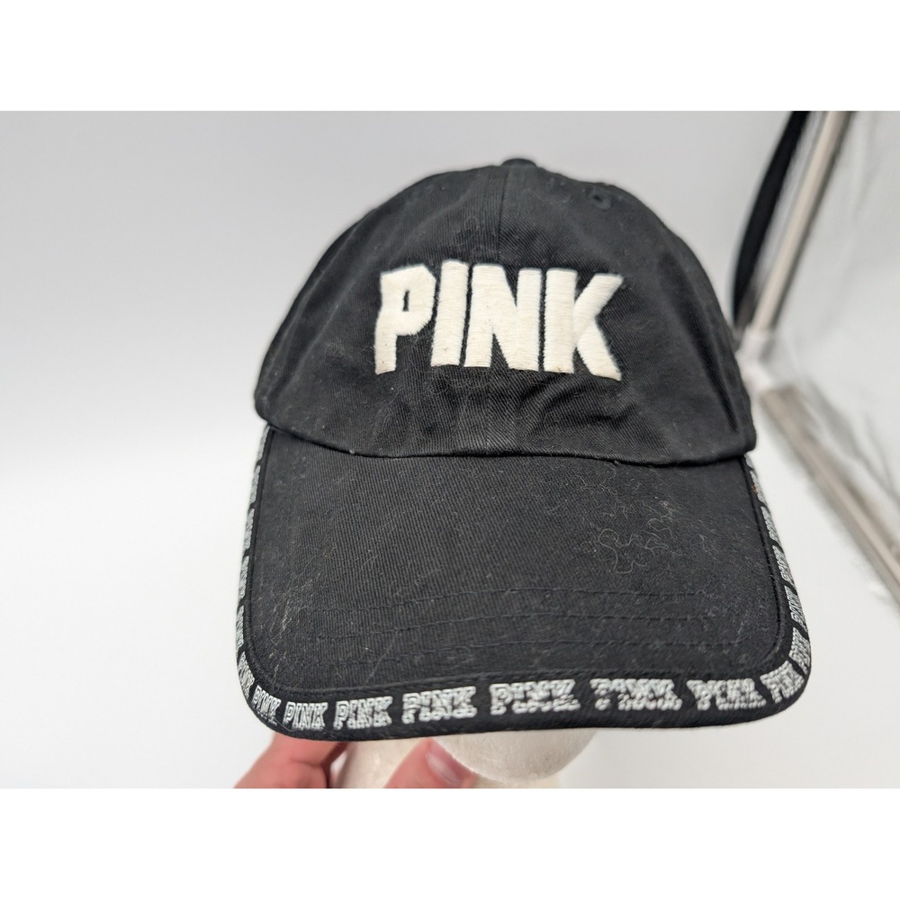 Victorias Secret PINK Black Baseball Cap Logo Tape Snapback Hat OSFA